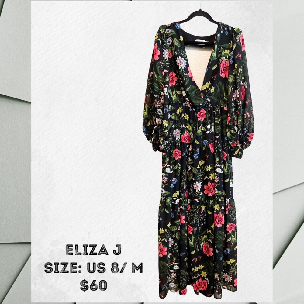 Eliza J Black Floral Maxi Dress